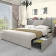 thumbnail image 1 of Dextrus King Size Bed Frame with Integrated USB Ports, No Box Spring Required,Grey, 1 of 5