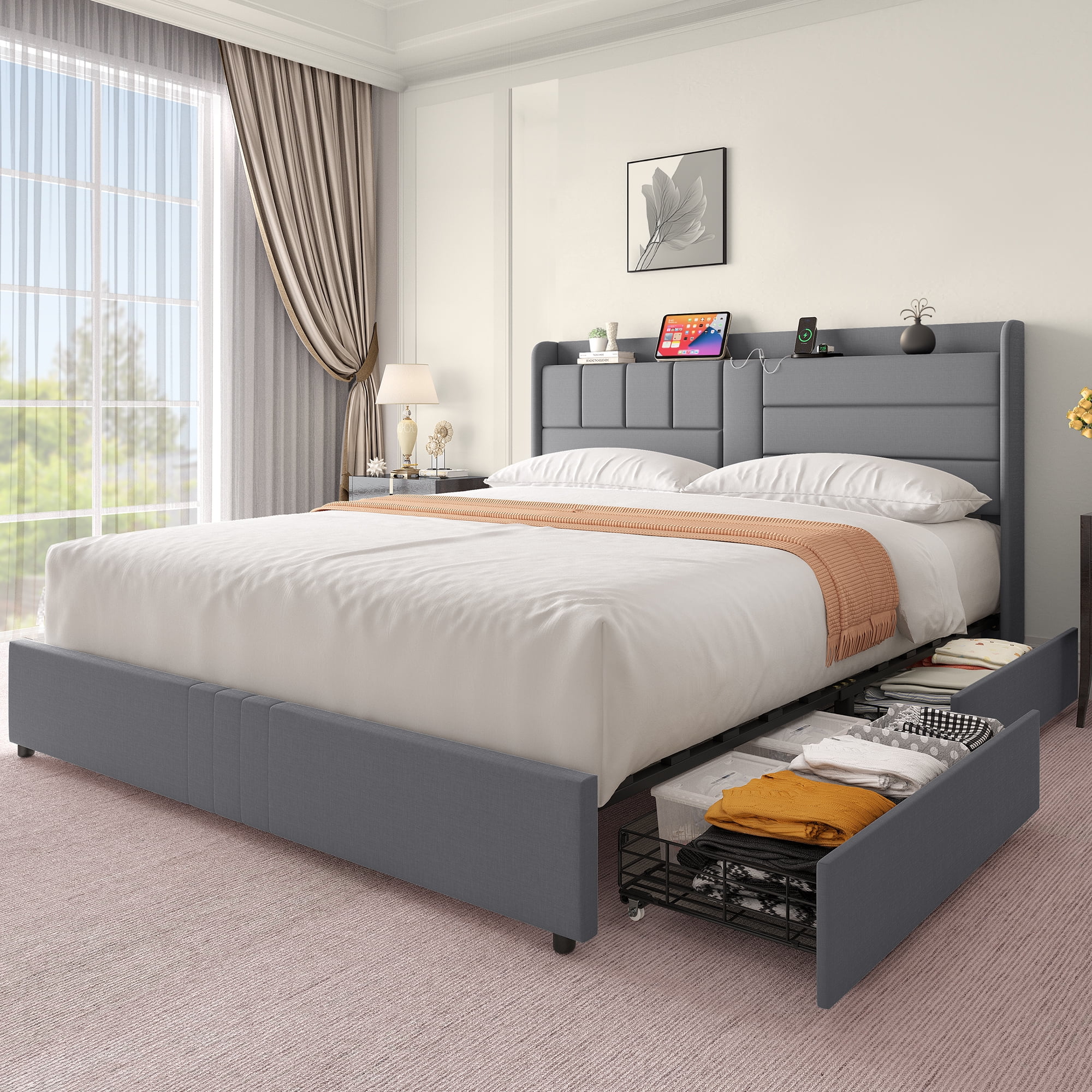 High bed frame with storage discount