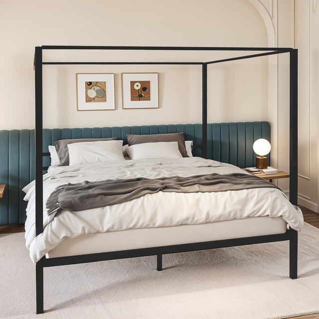Dextrus King Size Platform Metal Bed Frame with Wooden Slats, Black ...