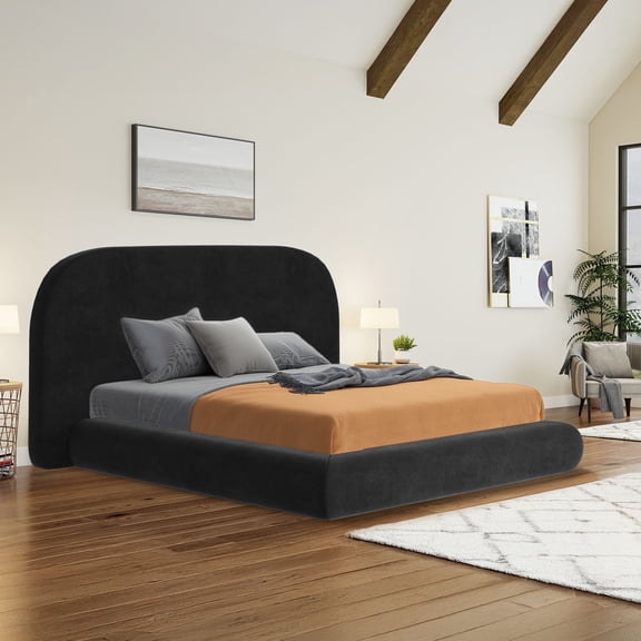 Dextrus King Size Cloud Style Upholstered Bed Frame, Velvet Bed with Headboard and Footboard, Quick Easy Assembly Design (Black)