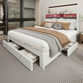 thumbnail image 1 of Dextrus King Size Storage Bed Frame, Platform Bed with Upholstered Headboard, LED Light, Charging Station, and 4 Drawers, No Box Spring Needed - Beige, 1 of 9