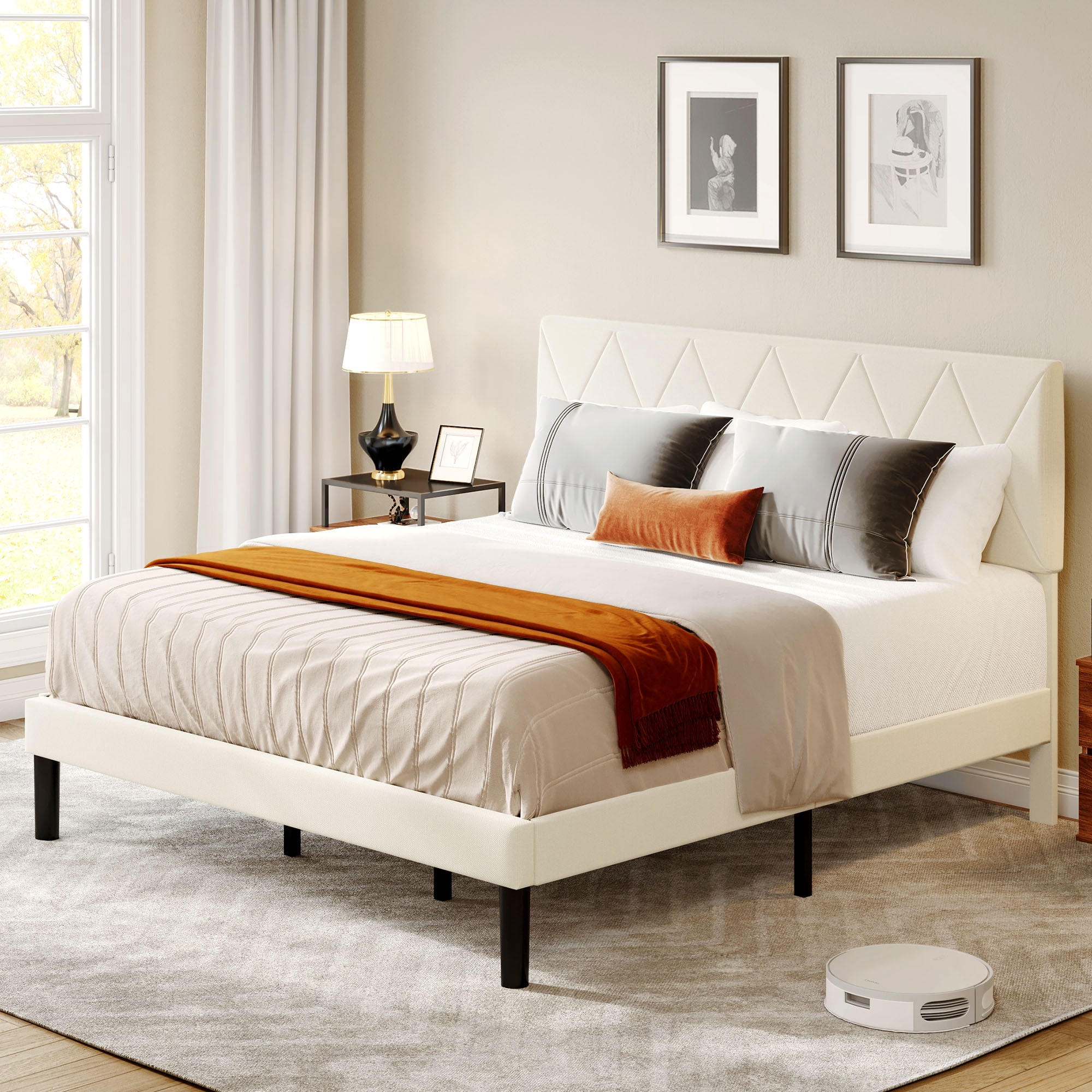 Dextrus King Size Upholstered Bed Frame with Adjustable Headboard ...