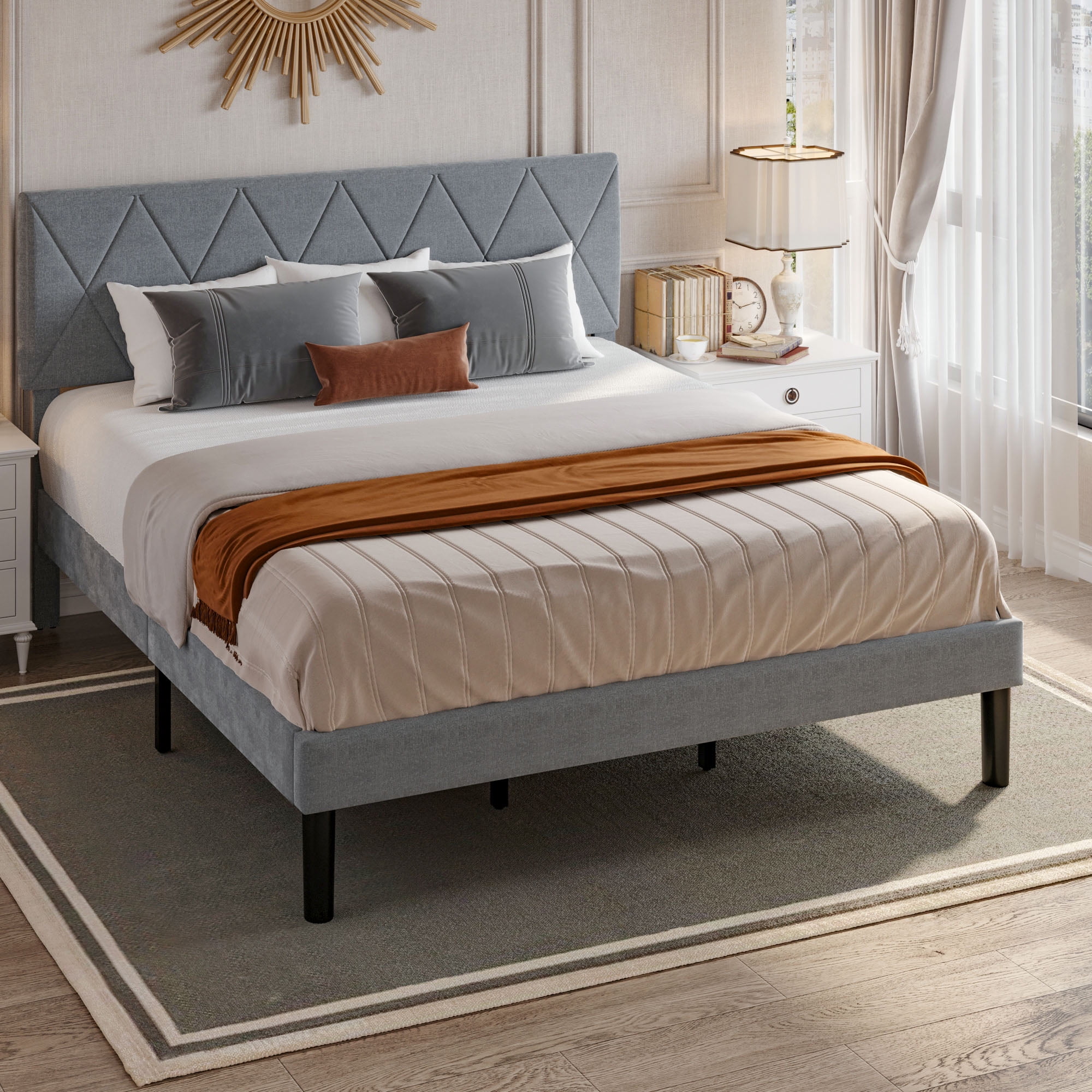 DEXTRUS King Size Upholstered Bed Frame With Adjustable Headboard Gray dextrus-king-size-upholstered-bed-frame-with-adjustable-headboard-gray