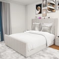thumbnail image 1 of Dextrus King Size Velvet Upholstered Platform Bed Frame with Tall Tufted Wingback Headboard, No Box Spring Needed, Beige, 1 of 7