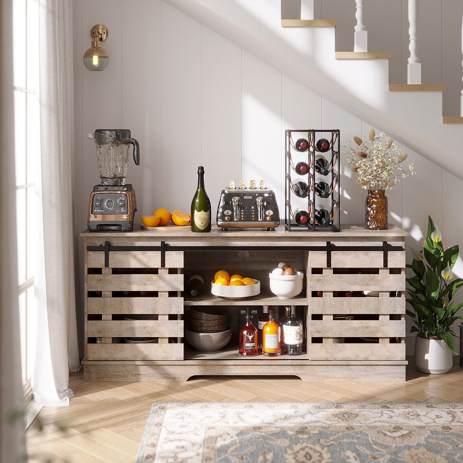 Dextrus Kitchen Buffet with Sliding Barn Door, 59“ Rustic