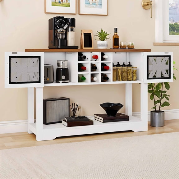DEXTRUS Modern Kitchen Buffet Table Cabinet with Storage Shelf, Wine Bar Cabinet, 2 Doors, 9 Shelves, 45 Inch
