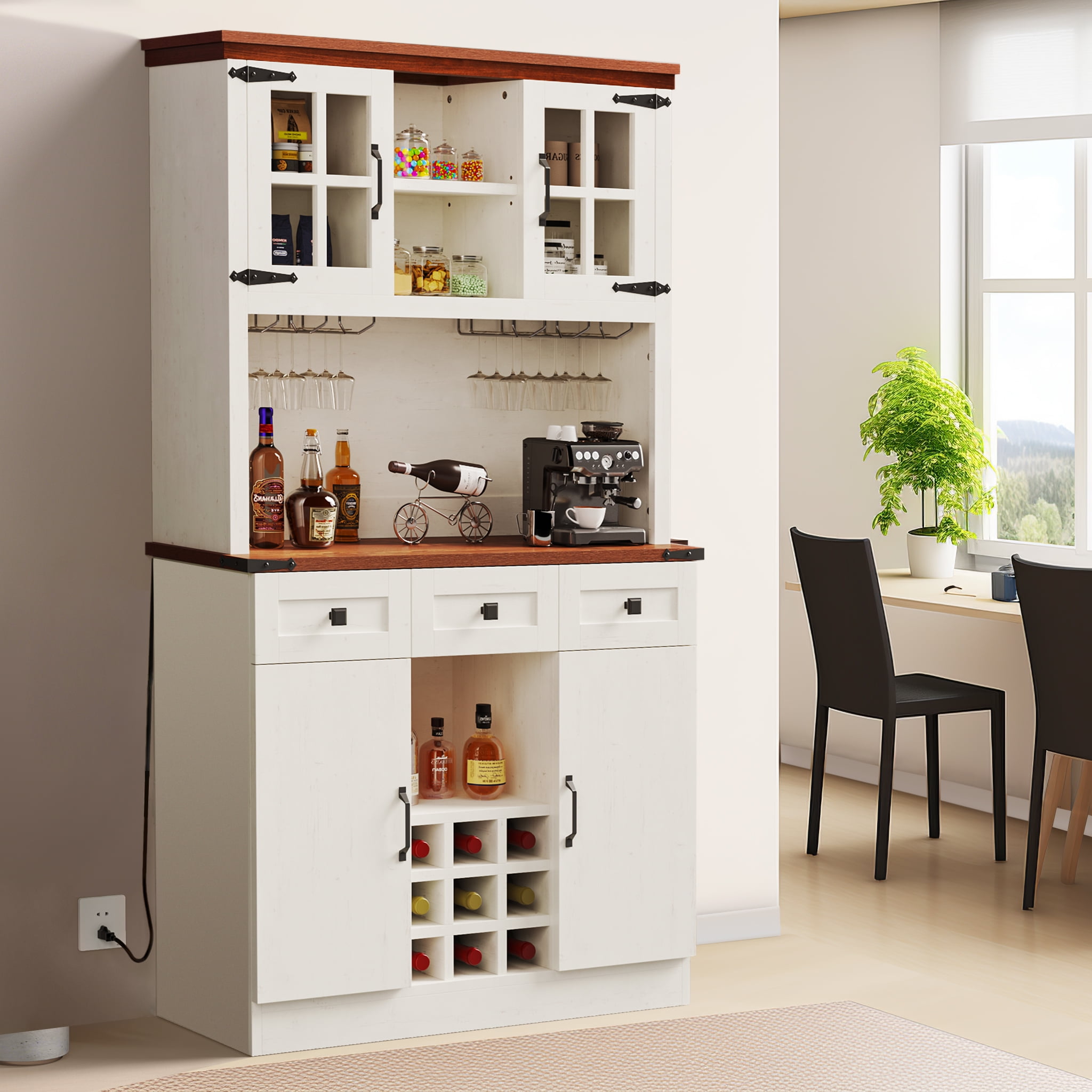 Dextrus Kitchen Hutch with Charging Station, 72" Freestanding