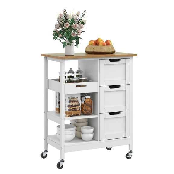 Dextrus Kitchen Island Cart with Drawer, 3 Tier Kitchen Storage Cart with Storage Shelves, White