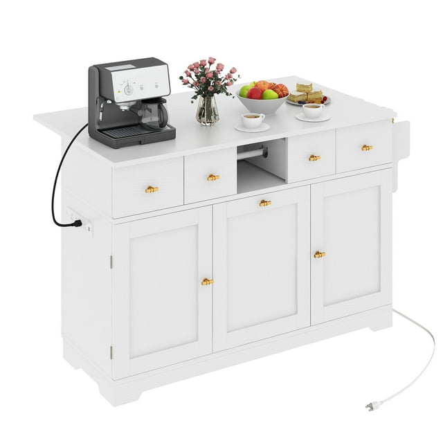 Dextrus Kitchen Island Table with Drop Leaf & Power Outlets, Kitchen ...