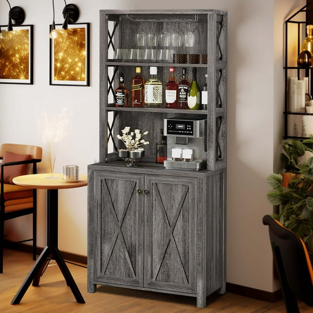 Dextrus Kitchen Pantry Cabinet Storage for Liquor and Glasses ...