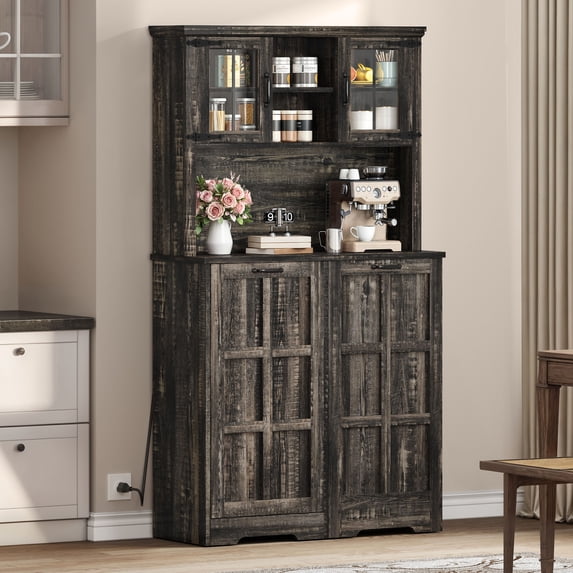 Dextrus Kitchen Pantry Cabinet with Doors & Shelves, Pantry with Tilt Out Storage Cabinet for 13-gal Trash Bin, Rustic Brown