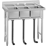 Dextrus Kitchen Sink Stainless Steel 3 Compartment Bowl Freestanding Commercial Sink, Prep & Utility Washing Hand Basin for Restaurant, Laundry, Garage, Workshop Sink with Legs, Outdoor (39"x18"x37")