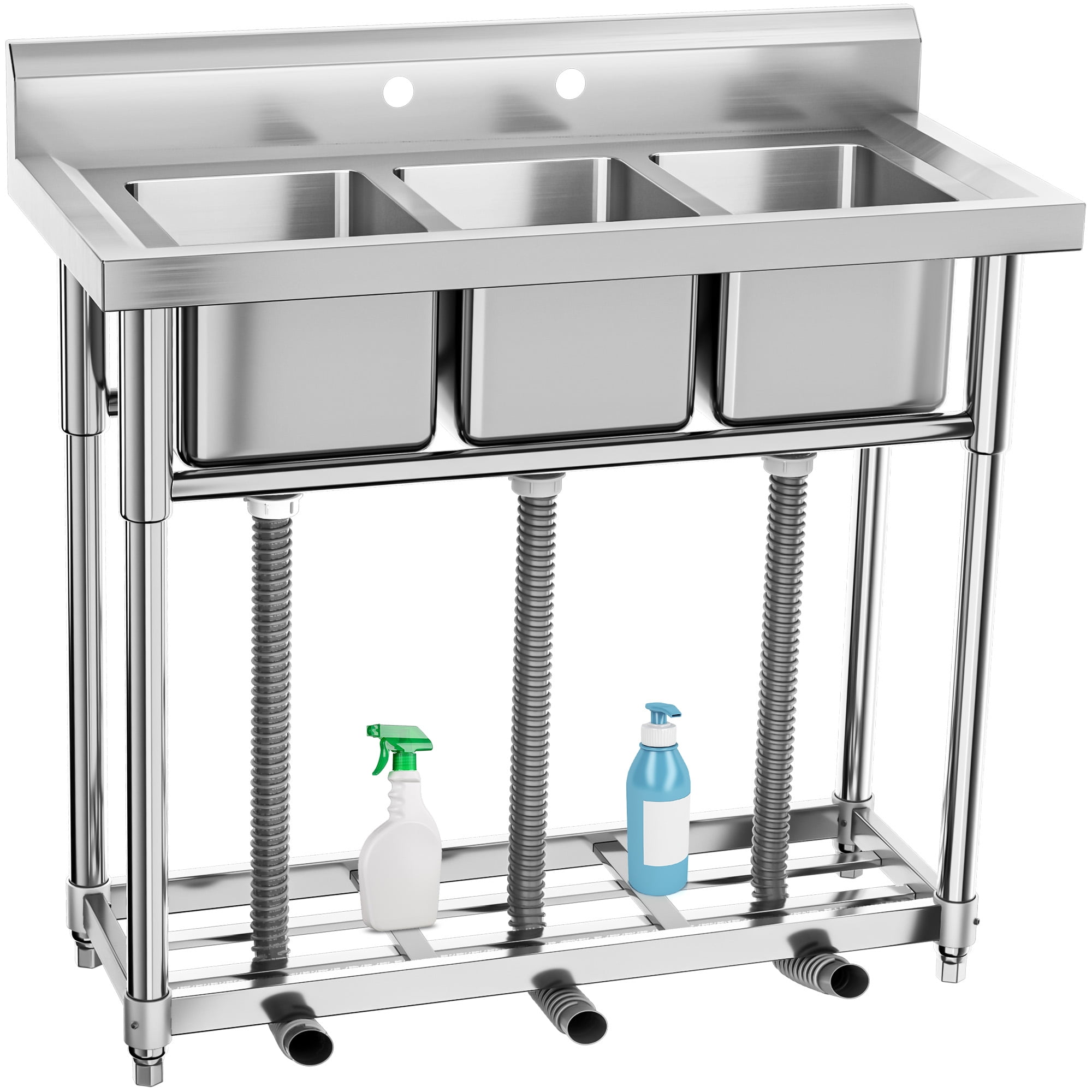 Stainless Steel 3-Compartment Commercial Utility Sink with Shelf