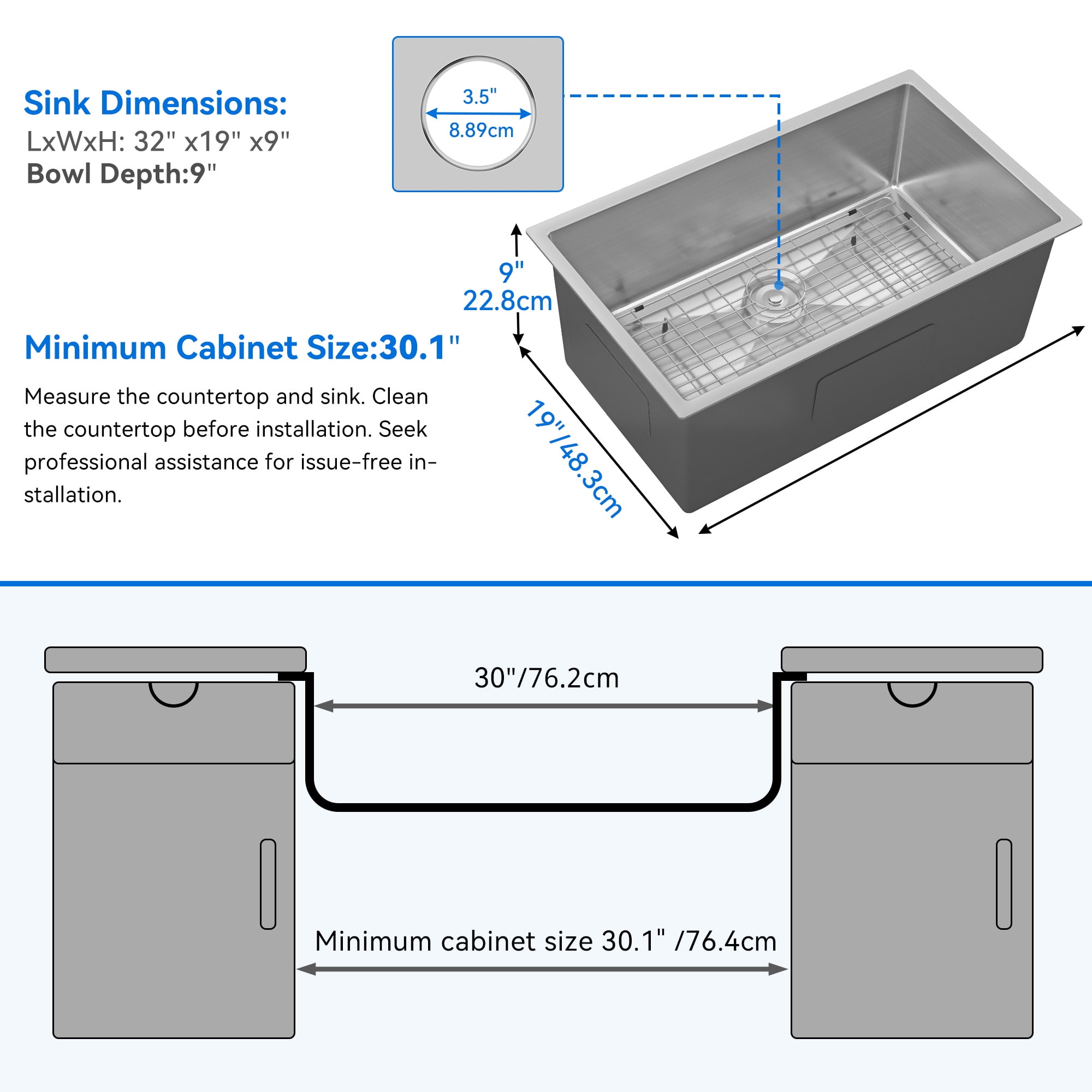 Dextrus Kitchen Sink, Undermount Sinks, 304 Stainless Steel Single Bow