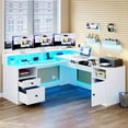 "Dextrus 60"" LShaped Office Desk with Drawers, Lift Top, LED Lights