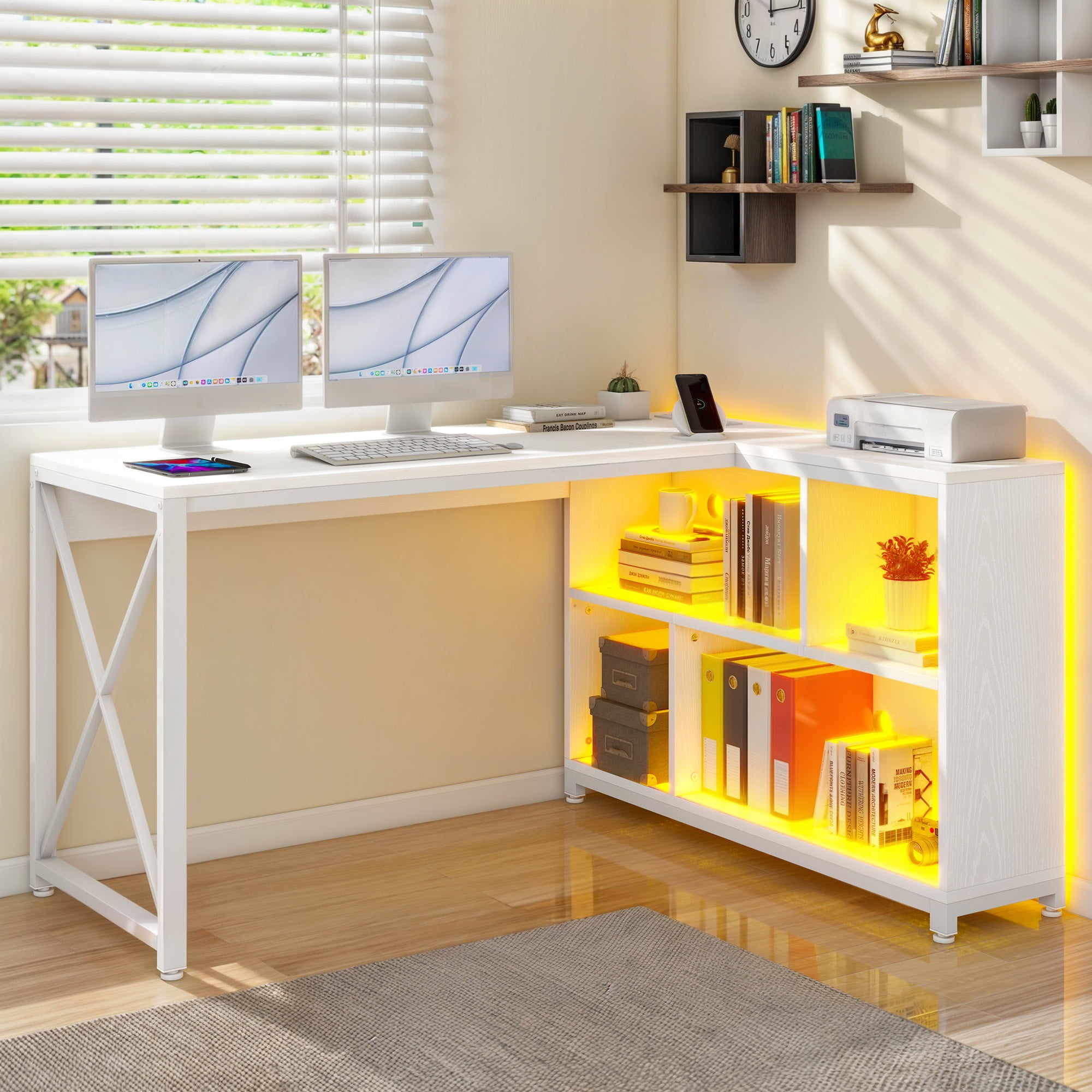 Dextrus L Shaped Desk with LED Light & Power Nepal | Ubuy