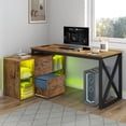 thumbnail image 1 of Dextrus L Shaped Desk with LED Light & Power Outlets, 55 inch Reversible Corner Desk with File Cabinet & Storage Shelves, Computer Desk Office Desk Writing Desk, Brown, 1 of 11