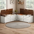 thumbnail image 1 of Dextrus L-Shaped Wood Farmhouse Storage Chest, Corner Dining Breakfast Bench with Hidden Storage, White, 1 of 10