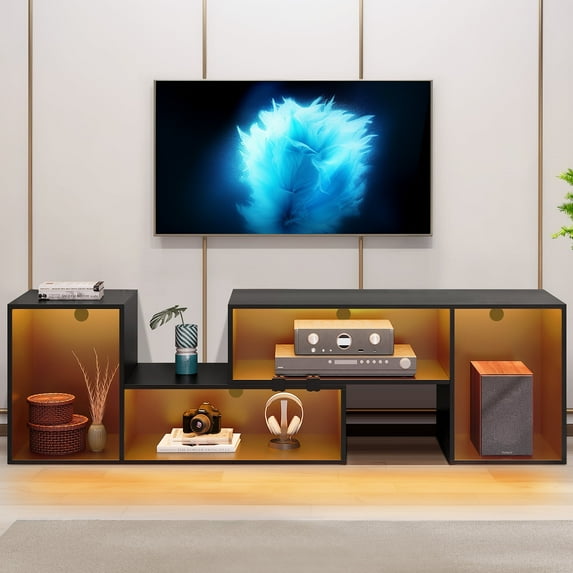 Dextrus LED Black TV Stand for 45 - 75 inch TVs, DIY Vertical Entertainment Center, Gaming Corner Media Console for Living Room, Bedroom