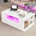 thumbnail image 1 of Dextrus LED Coffee Tables High Glossy Center Table with 2 Sliding Drawers and Open Side Shelf, White, 1 of 9