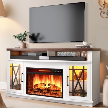 Redlife 58" Fireplace TV Stand For 65" TVs – Electric Fireplace, Power Outlets, Rustic Grey