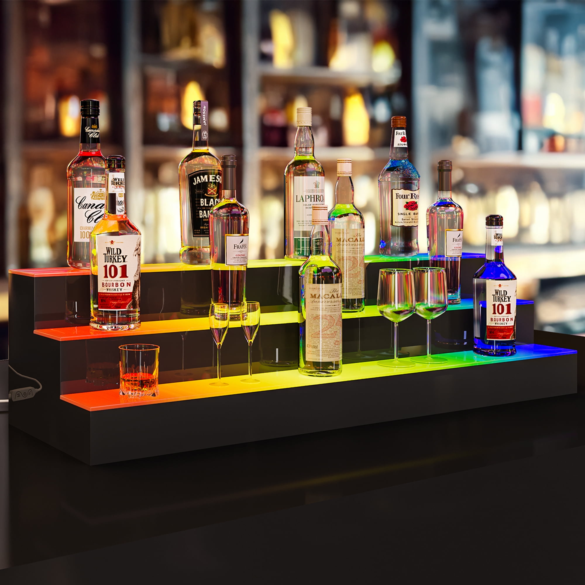 Dextrus LED Liquor Bottle Display Shelf 3 Tier 40-Inch Lighted Bar ...