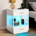 thumbnail image 1 of DEXTRUS LED Nightstand with Charging Station and 2 Drawers, White, 1 of 7