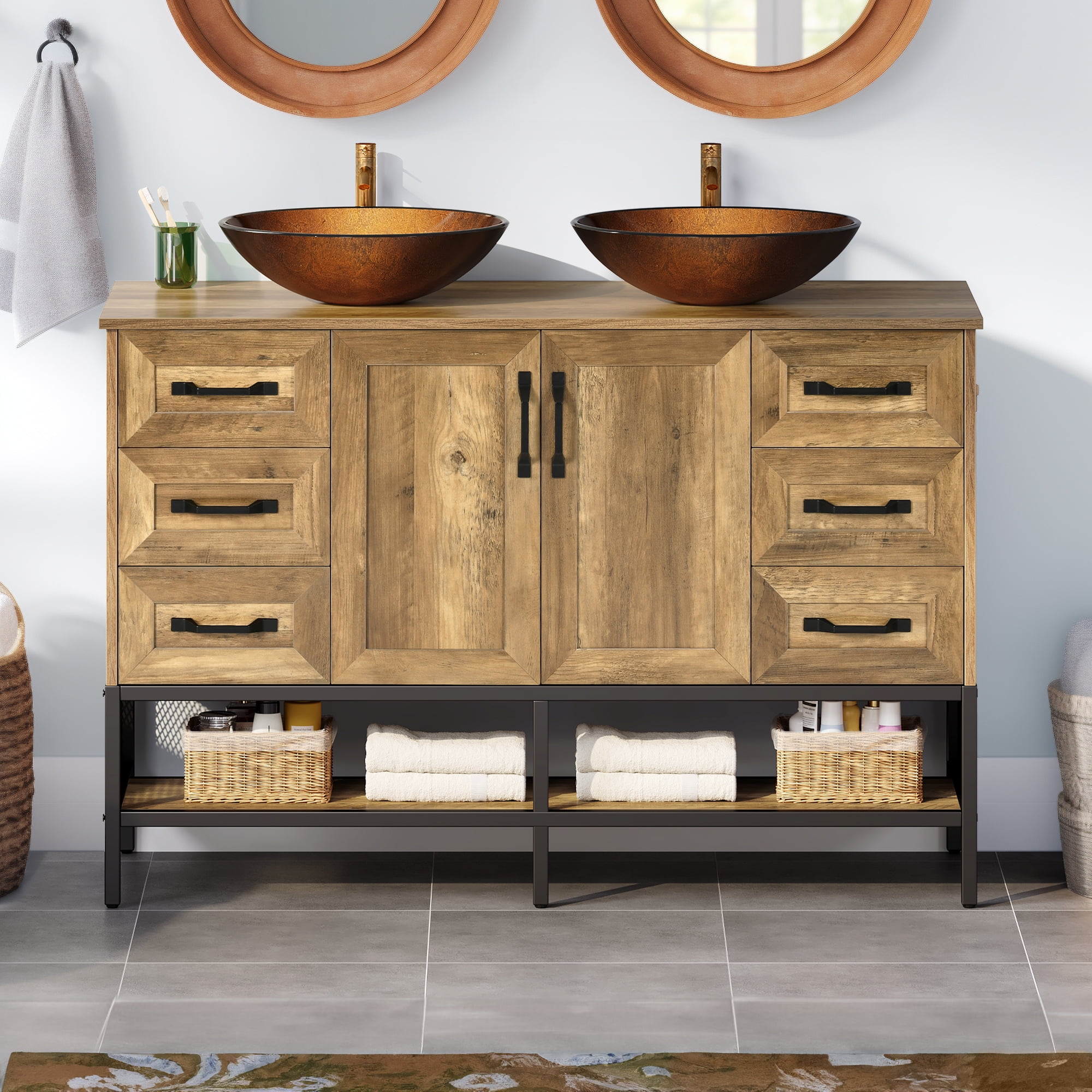 Dextrus Large Bathroom Vanity with Countertop Sink 47.2 Inch, Rustic ...