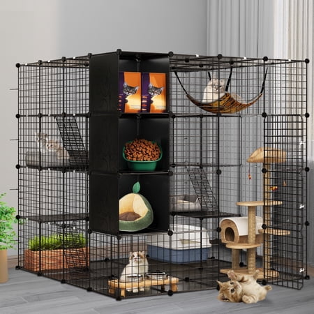 Dextrus Large Cat Cage 4-Tier Kennels DIY Catio Outdoor Cat Enclosures Metal Cat Playpen with Free Hammock Ideal for 1-4 Cats