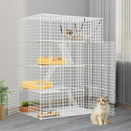 Dextrus Indoor Cat Cage DIY Cat Enclosures Metal Playpen with 3 Tier Kennel and Extra Large Hammock for Cats Ferrets Rabbits White