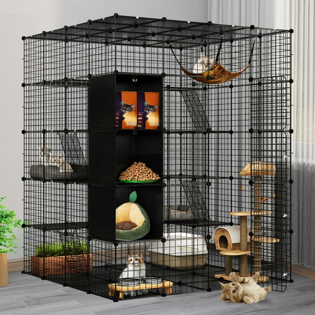 Dextrus Large Cat Cage 5Tier Kennels with Cube Storage, DIY Indoor Catio Enclosure Spacious Cat