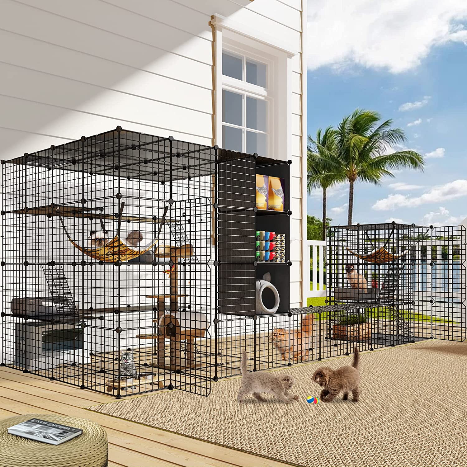 Dextrus Large Cat Cage Outdoor Cat Enclosures with Roof Hammock