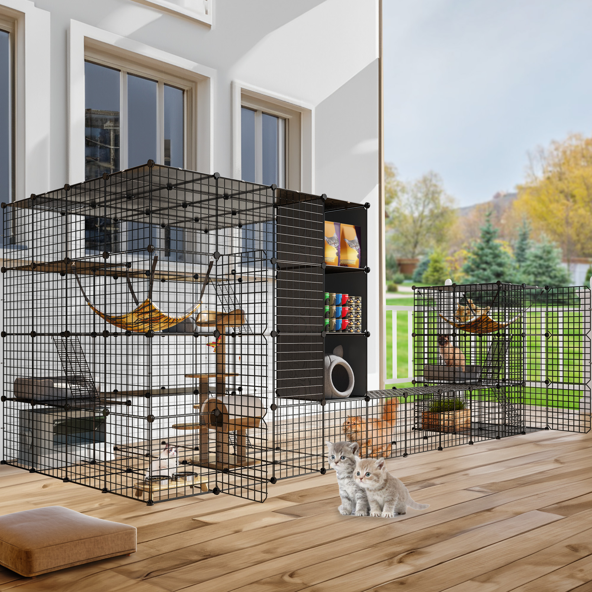 Large Cat Cage with Storage Cube DIY Indoor Catio Metal Cat Playpen