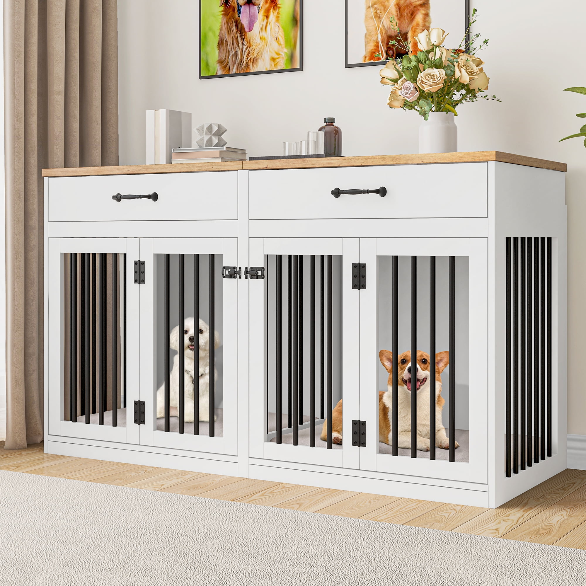 Dextrus Large Dog Crate Furniture for 2 Dogs, 60