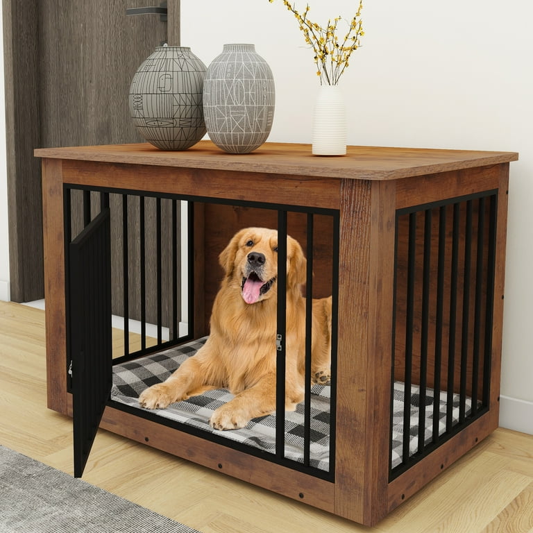 Dextrus Large Dog Crate Furniture, 2-in-1 Wooden Indoor Dogs - Main Image