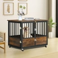 thumbnail image 1 of Dextrus Large Dog Crate Furniture with Wheels, 38in Rustic Heavy Duty Metal Dog Crate and Kennel for Small Medium Dogs, 1 of 8