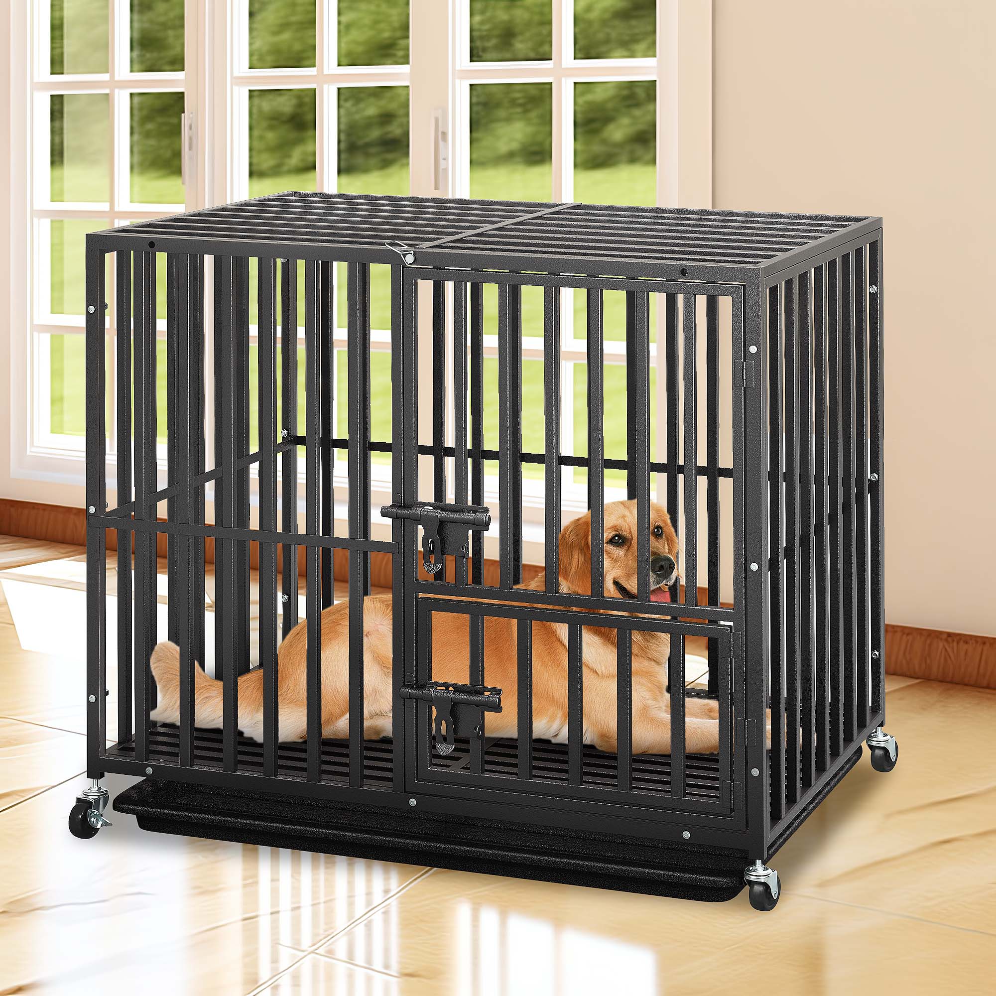 SMONTER Stackable Dog Crates with DividerHeavy Duty Dog Kennels and