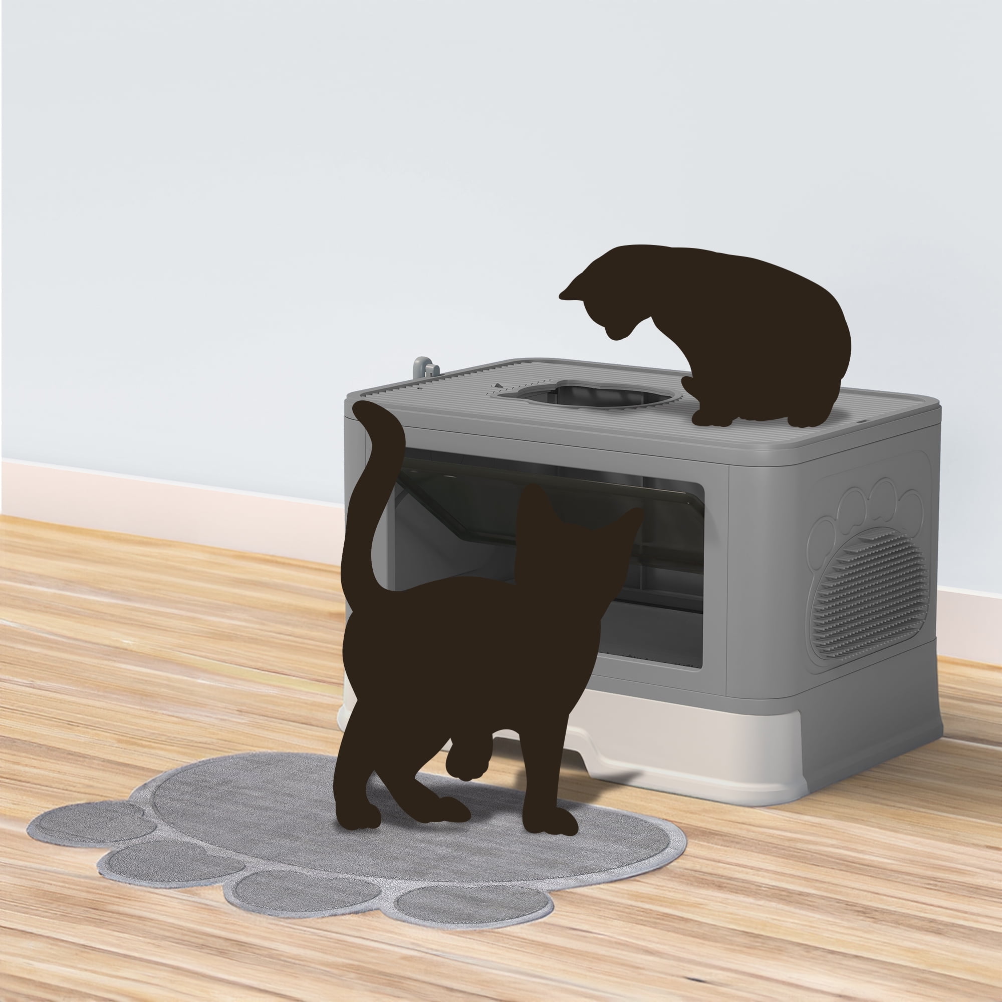 Dextrus Large Enclosed Cat Litter Box with Lid Cover&Litter Scoop,Front