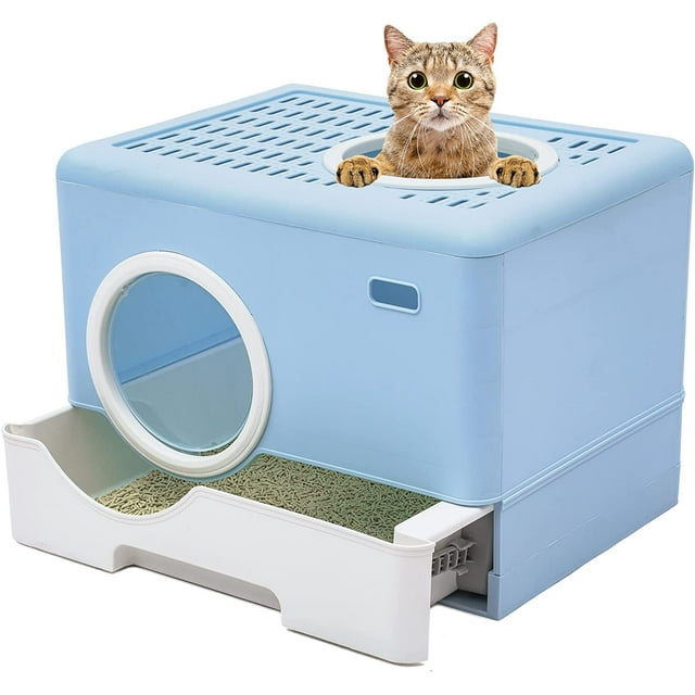 Dextrus Large Enclosed Cat Litter Box with Lid Cover&Litter Scoop,Front