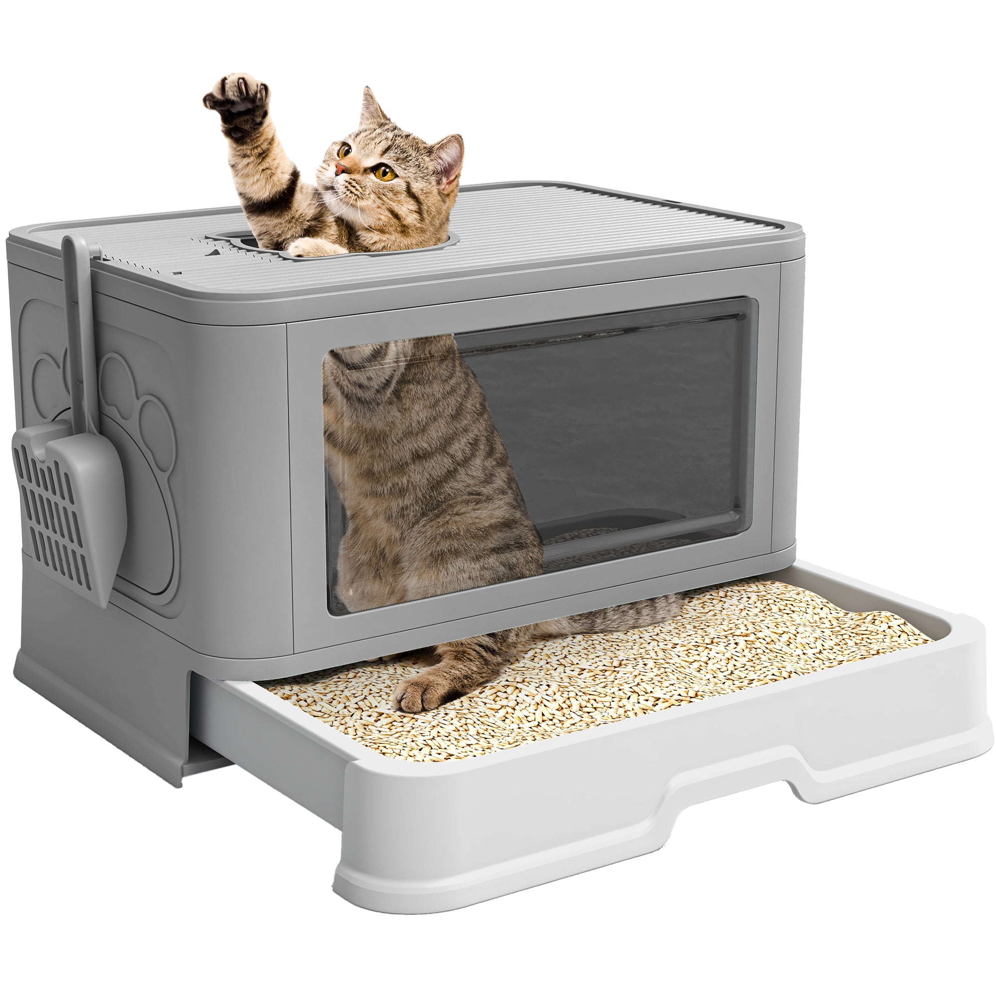 Dextrus Large Enclosed Cat Litter Box with Lid Drawer Type Easy to ...