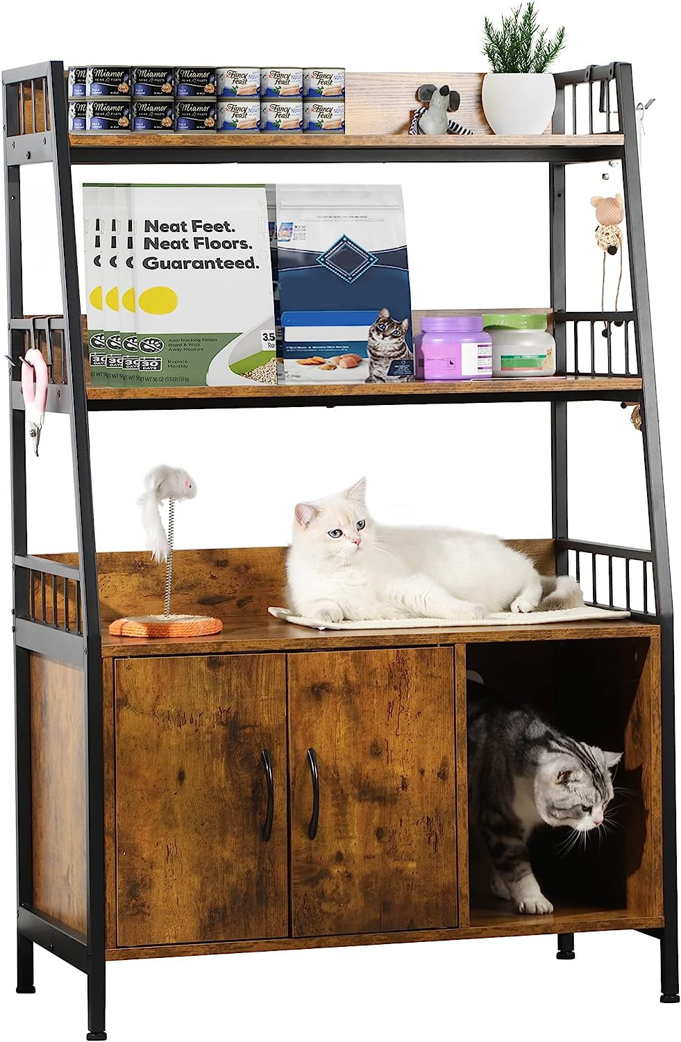Dextrus Large Hidden Cat Litter Box Enclosure Furniture with Shelf & Double Doors, Wooden Sturdy