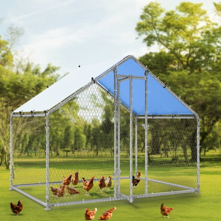 Dextrus Large Metal Spire Shaped Chicken Coop, Walk-in Poultry Cage Chicken Run with Waterproof and Anti-Ultraviolet Cover for Outdoor Backyard Farm -9.84 x 6.56 x 6.4 ft