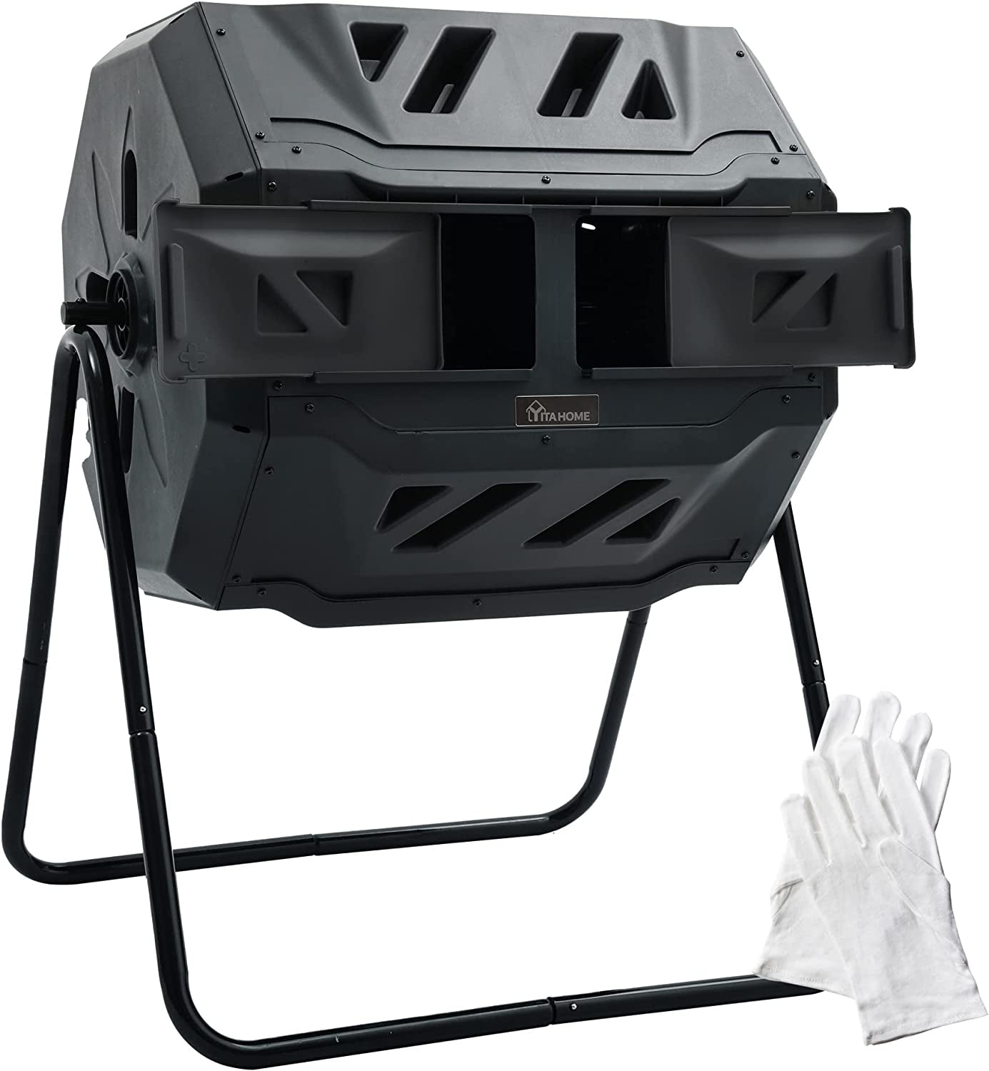 Dextrus Large Outdoor Dual Bin Composter Tumbling, 43 Gallon Rotating