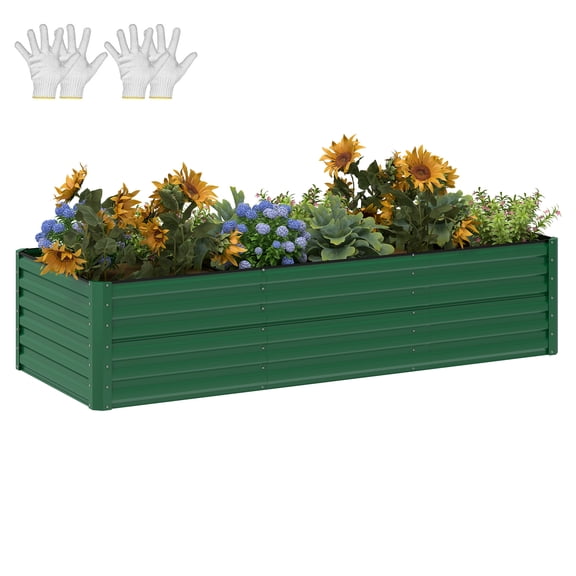 Dextrus Large Outdoor Metal Raised Garden Bed Kit, Equipped with 2 Gloves, Ground Nails, Support Rod & Safe Edge Curling Design, Ideal for Vegetables, Flowers, and Plants-8x4x2ft ,Green