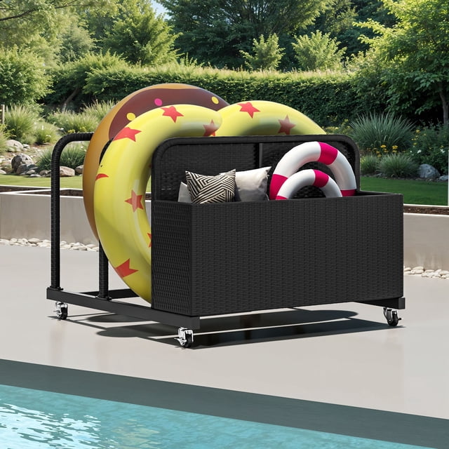 Floatie Storage Dextrus Large PE Rattan Pool Float Storage Bin, Pool Storage for ...
