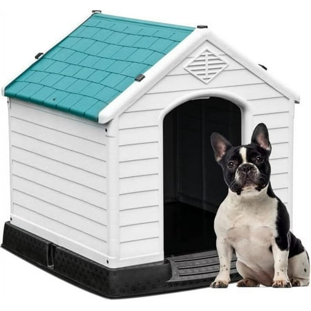 Dextrus Large Plastic Dog House with Air Vents and Elevated Floor,Water Resistant Dog Puppy Shelter for Indoor and Outdoor Use,Spacious and Durable(28.5"L*26"W*28"H, Blue)