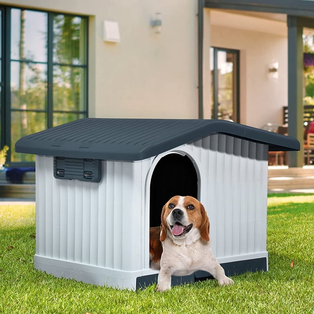 Dextrus Large Plastic Dog House with Liftable Roof, Indoor Outdoor
