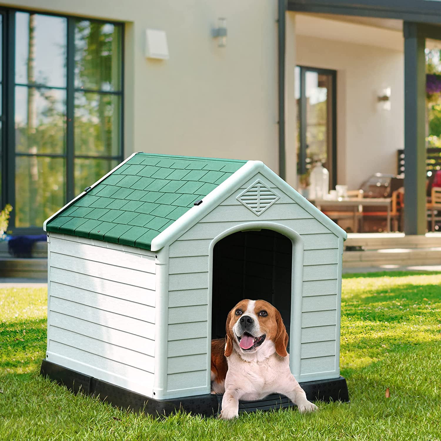 Dextrus Large Plastic Dog House Outdoor Indoor Doghouse Puppy Shelter