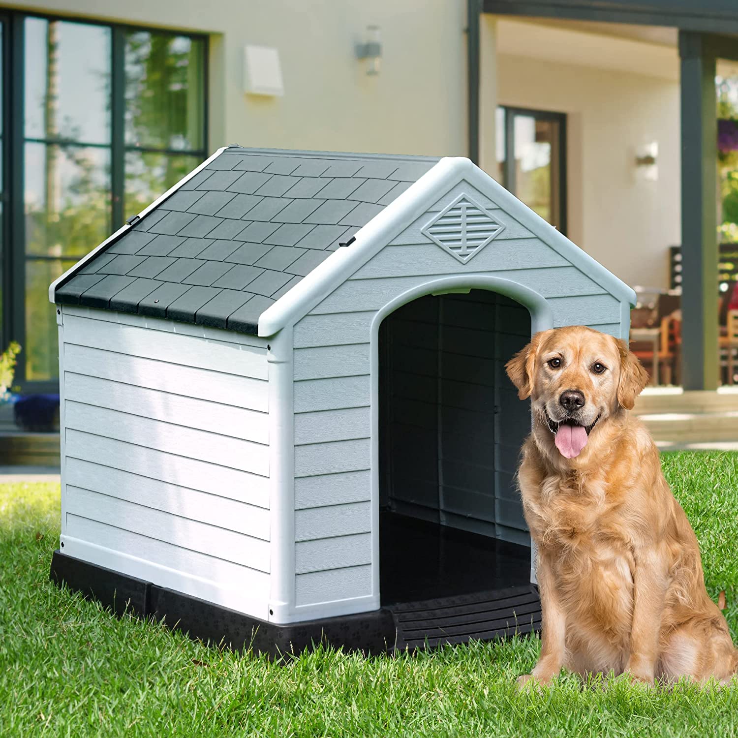 Dextrus Large Plastic Dog House Outdoor Indoor Insulated Doghouse Puppy