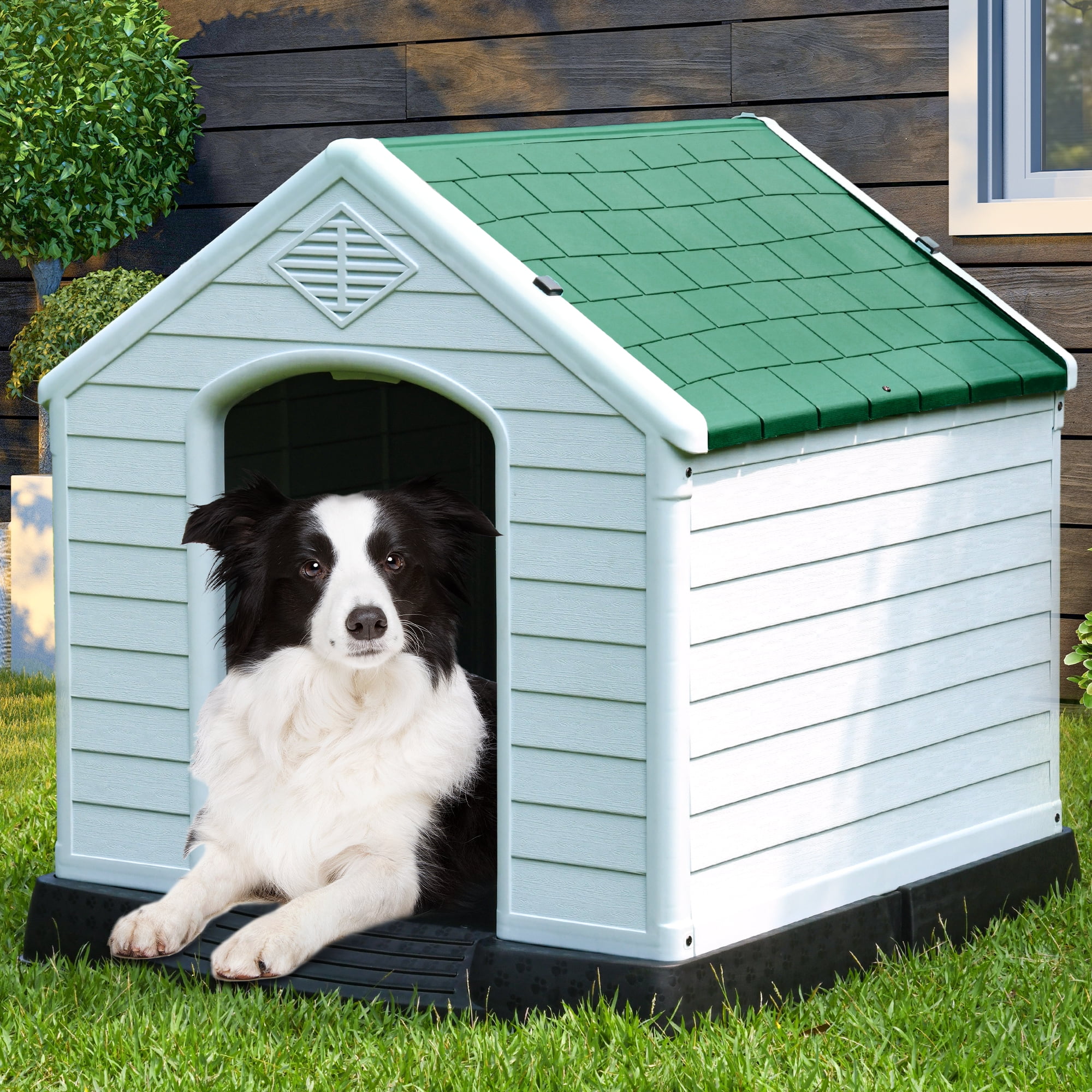 Dextrus Large Plastic Dog House Outdoor Indoor Dog Puppy Shelter Water ...